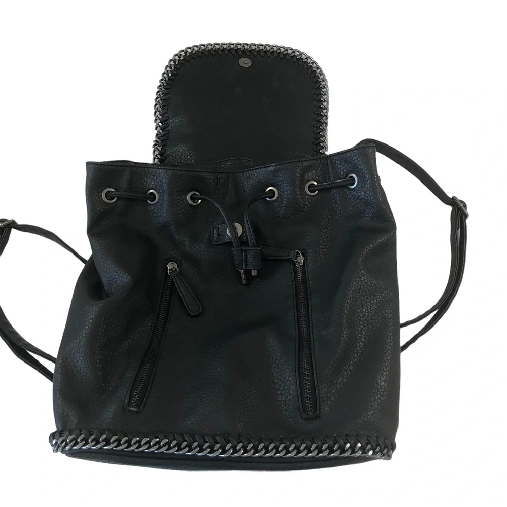 Expressions NYC Lg Black Luxury Vegan Leather Backpack Shoulder Bag GUNMETAL